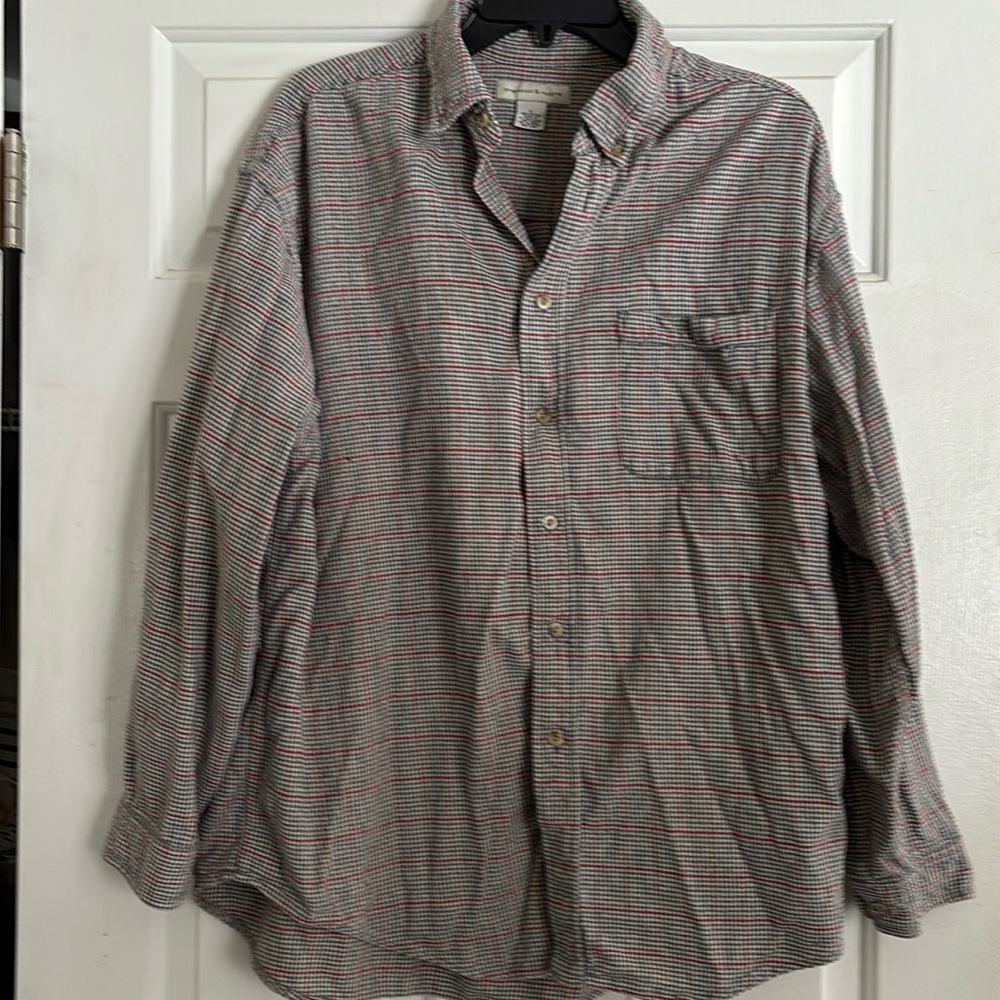 PRESWICK & MOORE button down collared shirt L gray with red